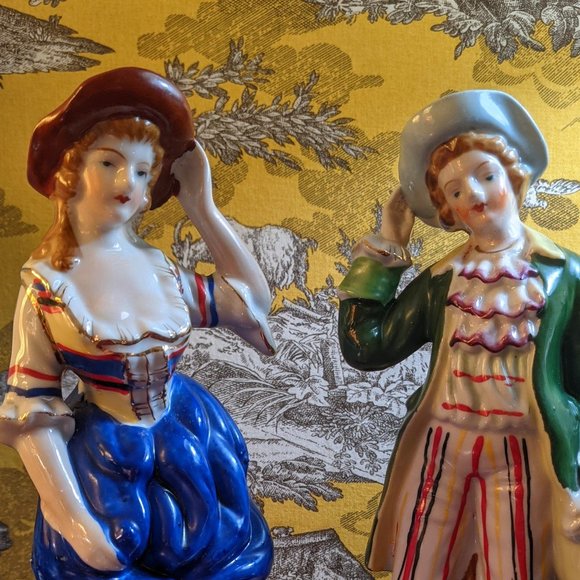 1950s quality porcelain figurines Marie-Antoinette era Japan made  Meissen style - Picture 1 of 11